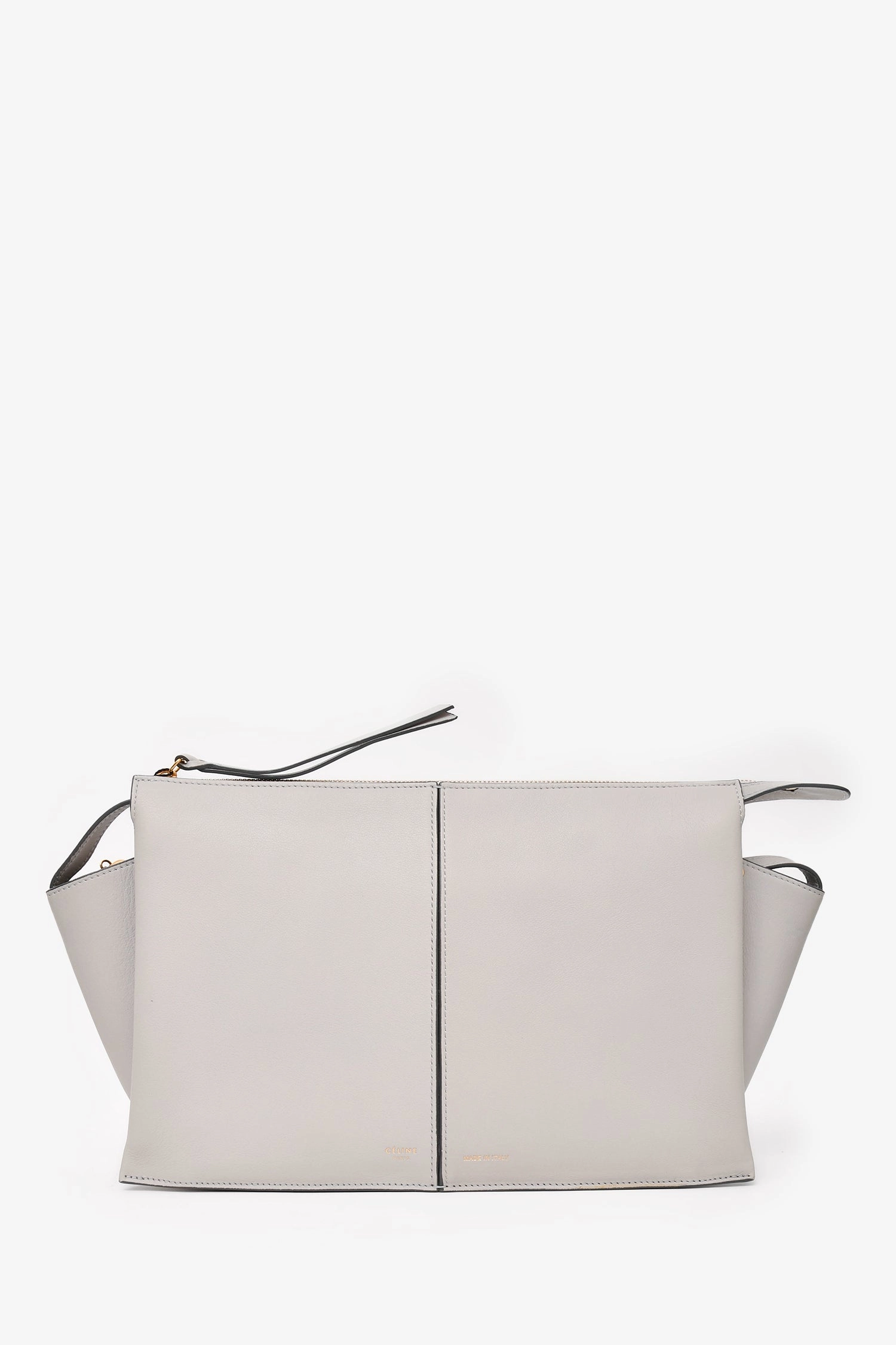Celine 2017 Light Grey Leather Trifold Clutch With Chain