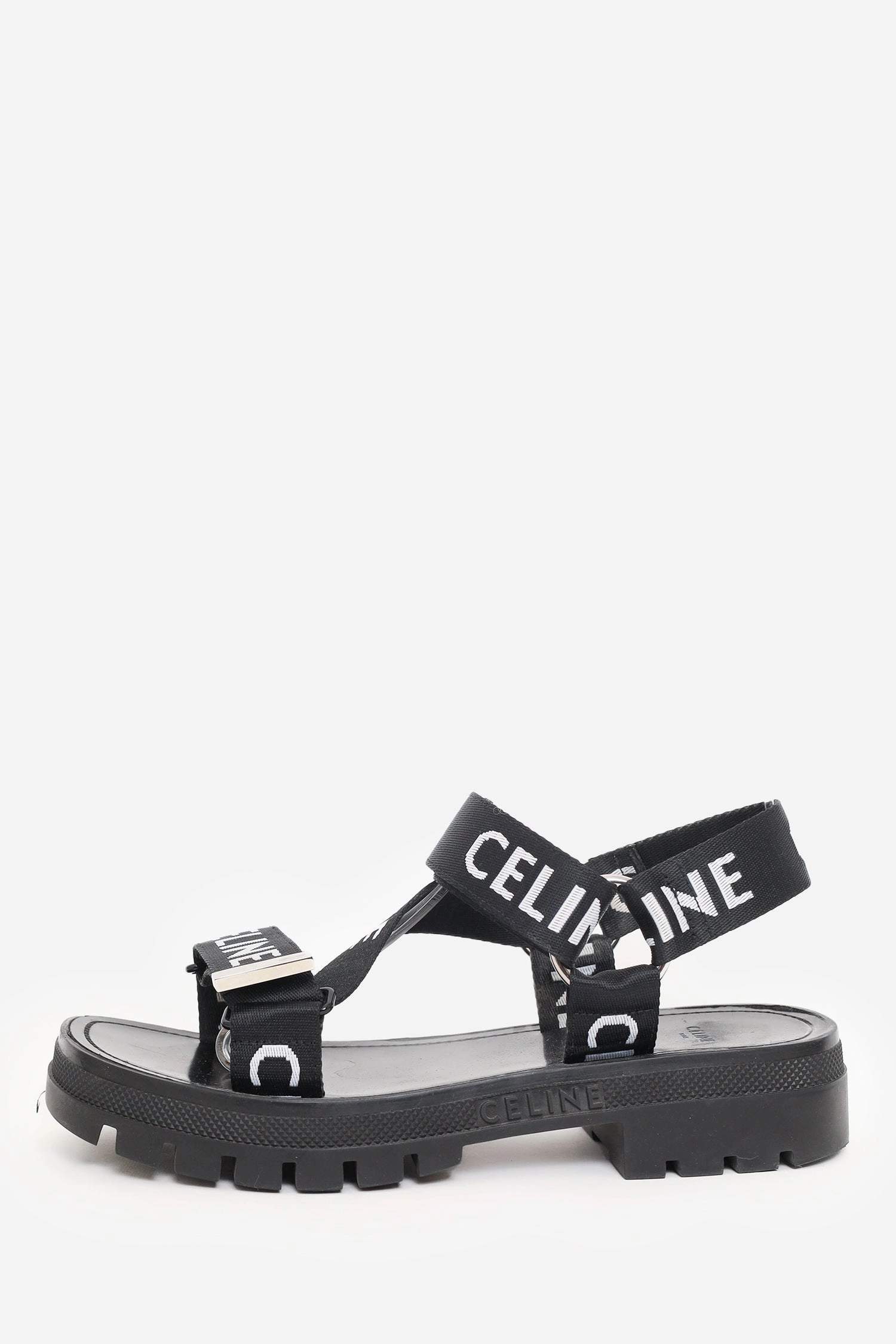 Celine Black Canvas Printed Leo Strappy Sandals Size 39