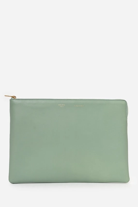 Celine Clear PVC Logo Tote with Green Leather Pouch