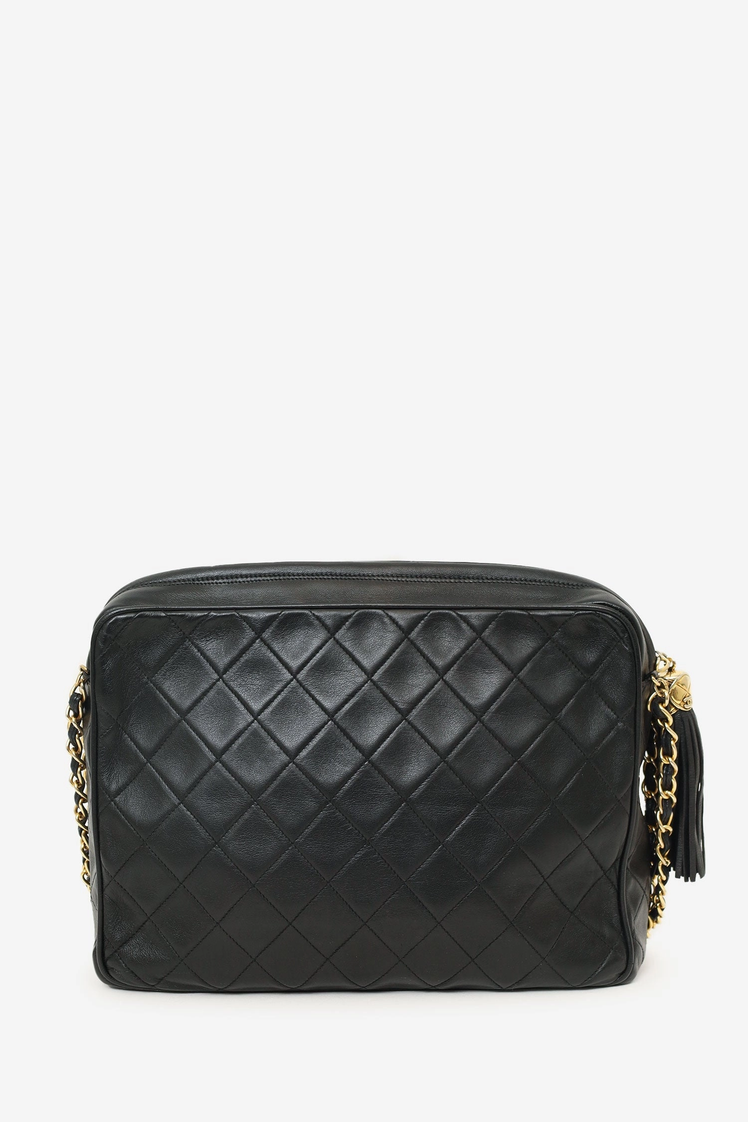 Chanel? 1989-91 Black Lambskin CC Quilted Tassel Camera Bag