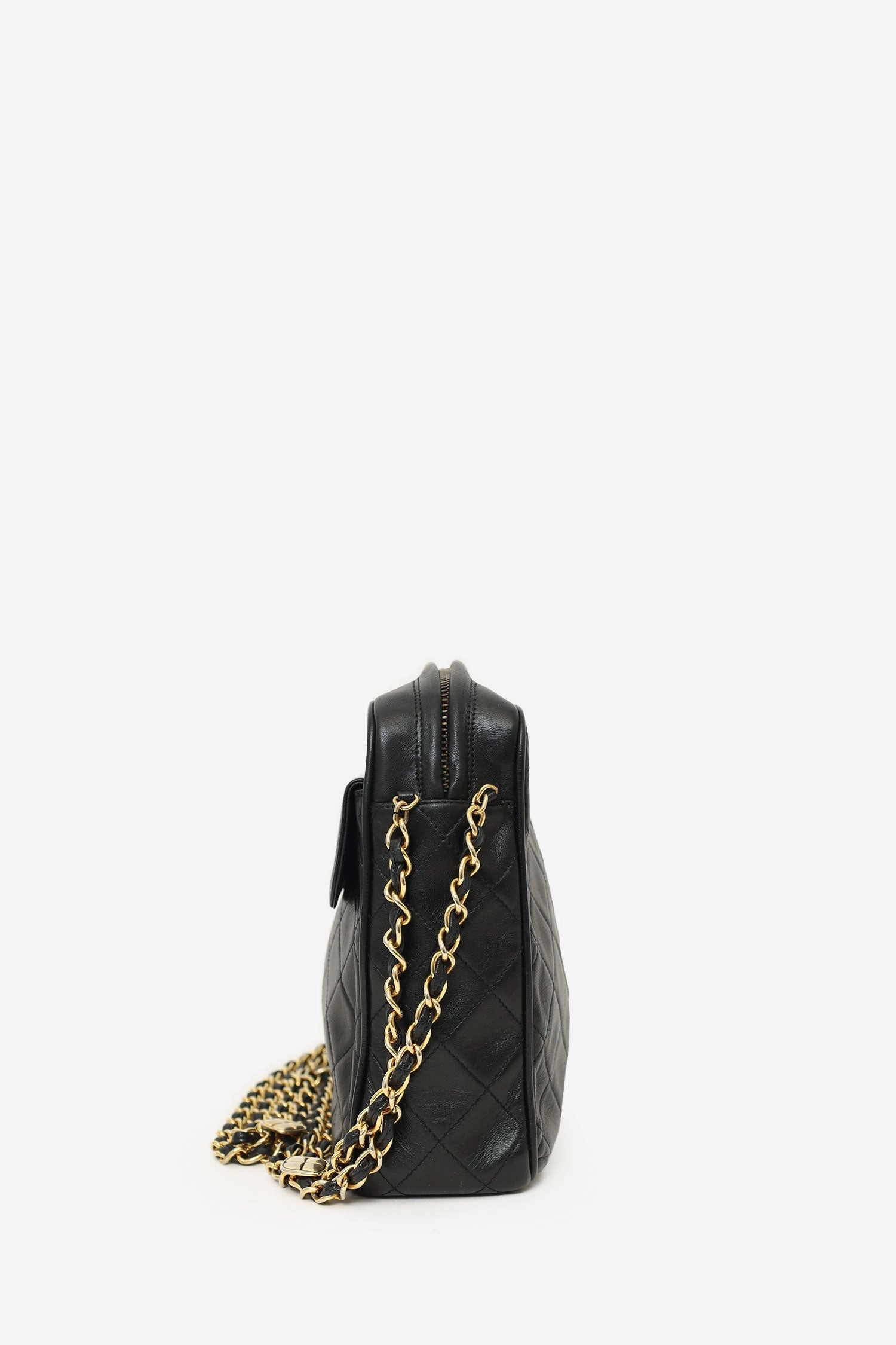Chanel? 1989-91 Black Lambskin CC Quilted Tassel Camera Bag