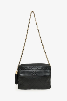 Chanel? 1989-91 Black Lambskin CC Quilted Tassel Camera Bag
