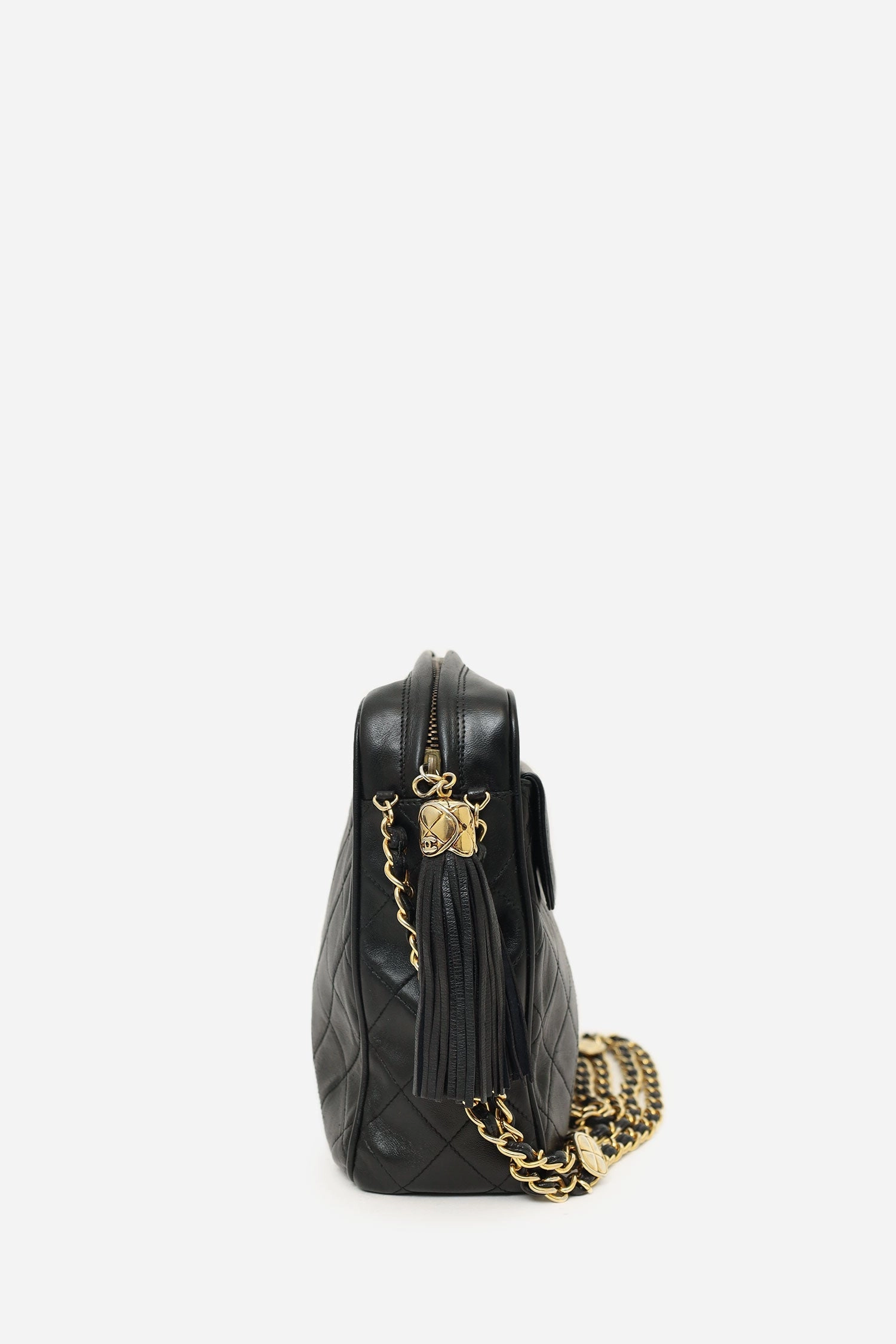 Chanel? 1989-91 Black Lambskin CC Quilted Tassel Camera Bag