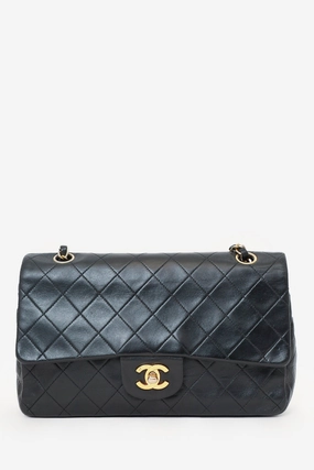Chanel? 1991-94 Black Lambskin Medium Double Flap Shoulder Bag Chanel 1991-94 Black Lambskin Medium Double Flap Shoulder Bag