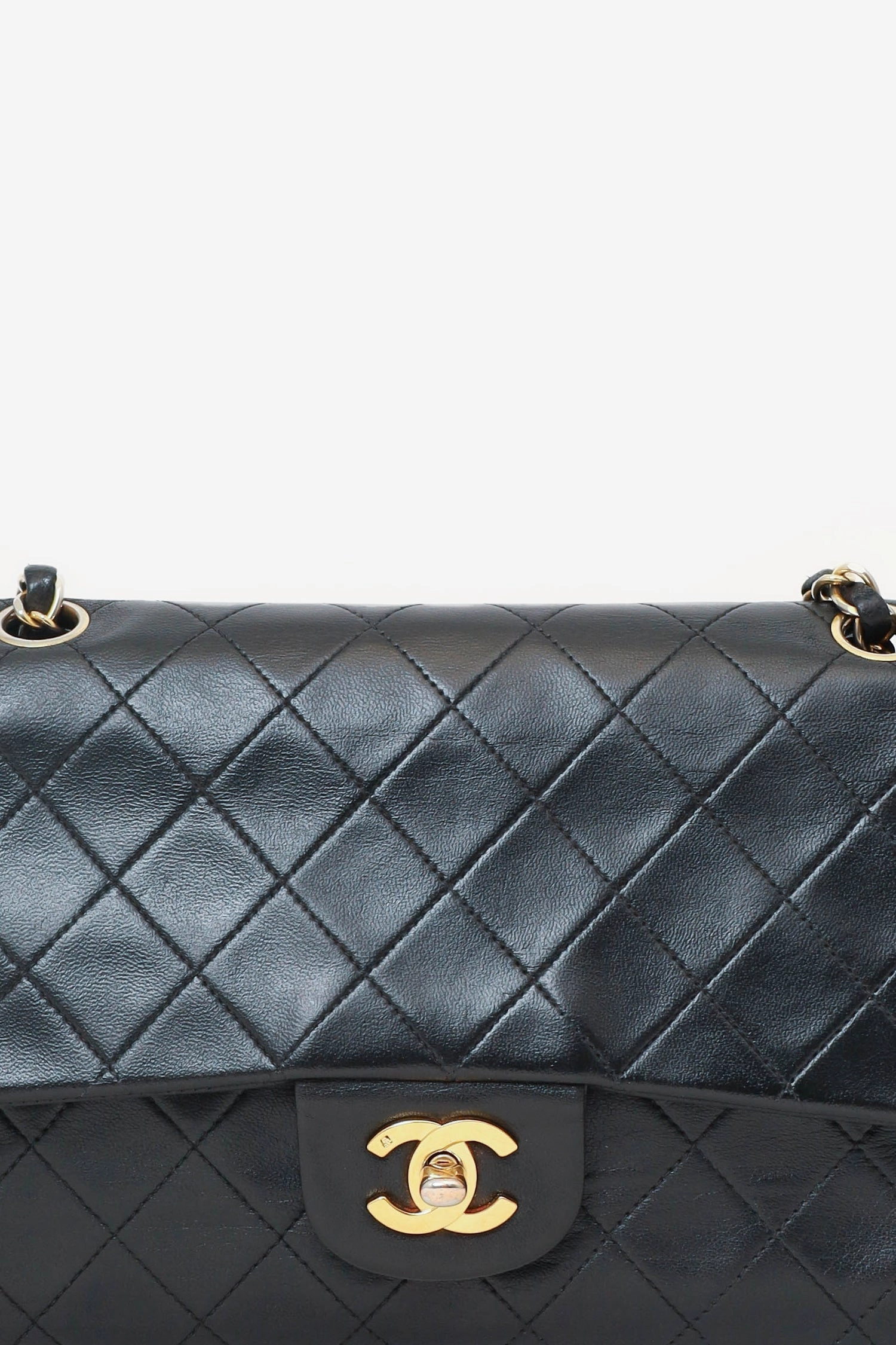 Chanel? 1991-94 Black Lambskin Medium Double Flap Shoulder Bag Chanel 1991-94 Black Lambskin Medium Double Flap Shoulder Bag