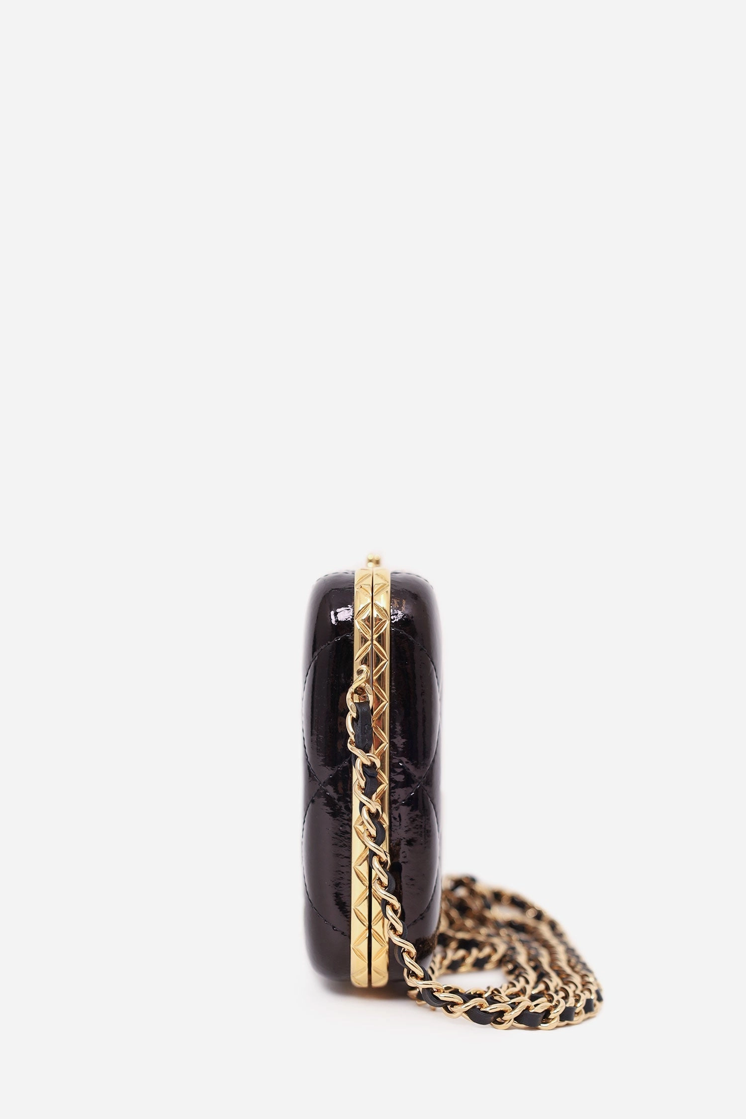 Chanel 2021 Black Patent Quilted Box On Chain Bag