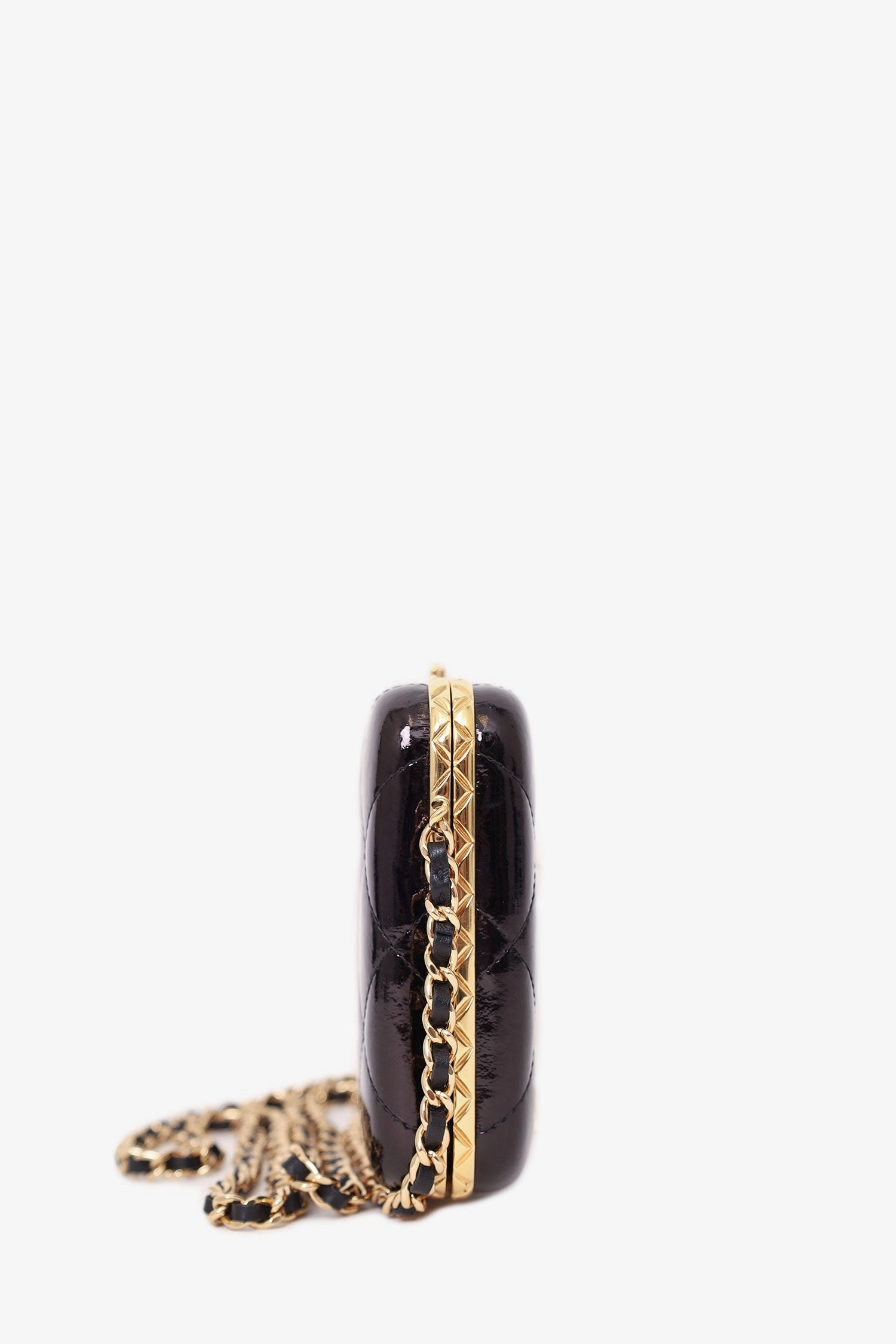 Chanel 2021 Black Patent Quilted Box On Chain Bag