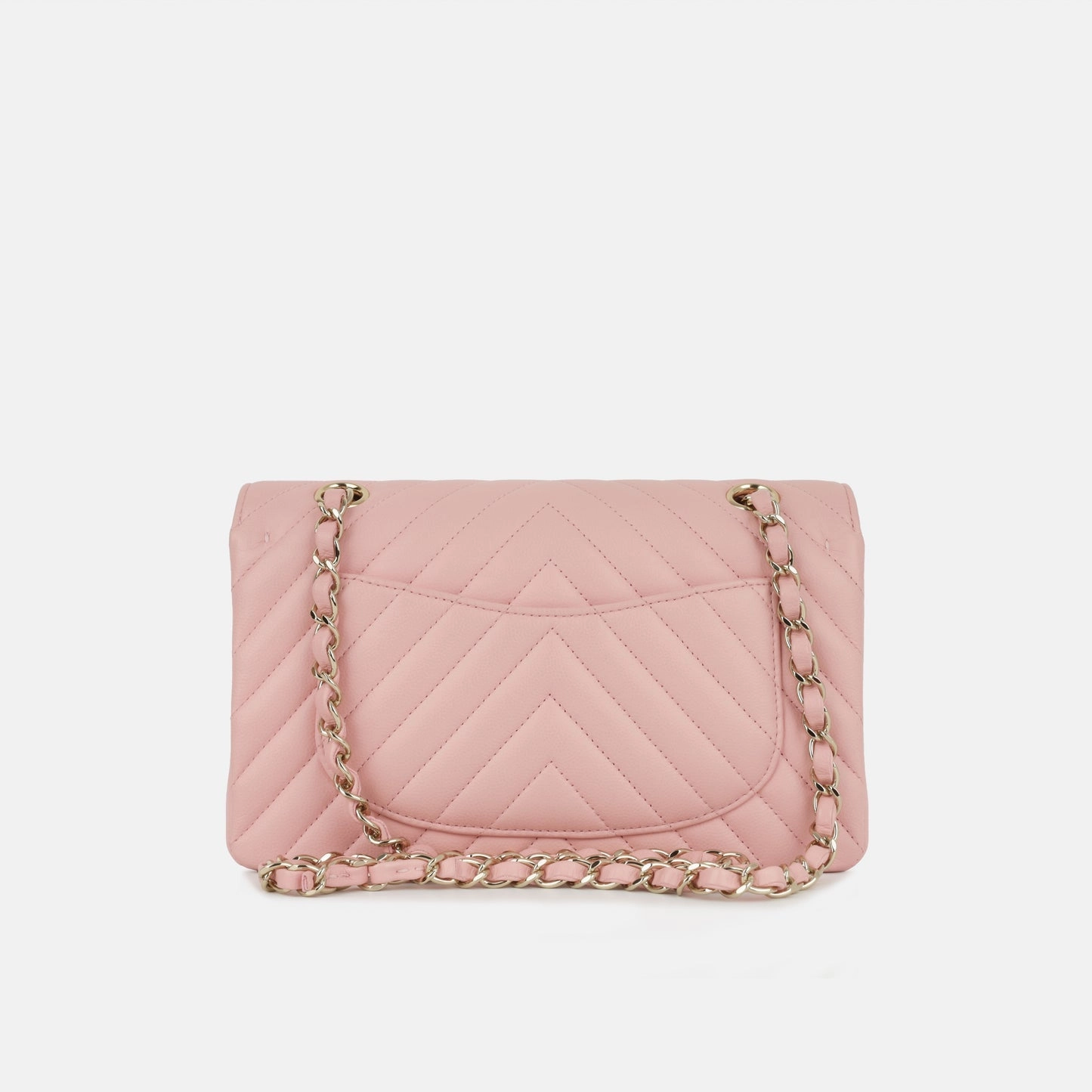 Chanel - Small Classic Flap Bag - Pink Chevron Caviar CGHW - 2021 - Pre-Loved