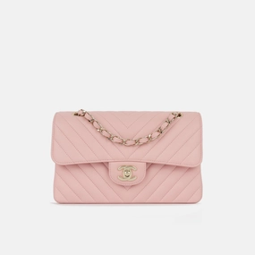 Chanel - Small Classic Flap Bag - Pink Chevron Caviar CGHW - 2021 - Pre-Loved