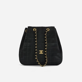 Chanel - Vintage Chocolate Bar Drawstring Tote - Black Pony Hair BGHW - 2000 - Pre-Loved