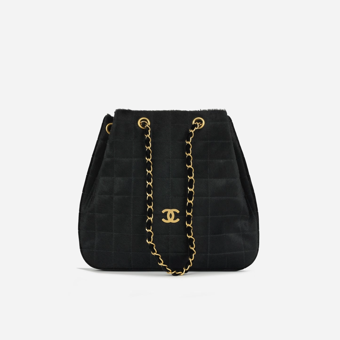 Chanel - Vintage Chocolate Bar Drawstring Tote - Black Pony Hair BGHW - 2000 - Pre-Loved