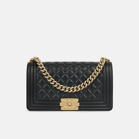 Chanel Chanel Old Medium Boy Bag - Black Lambskin GHW