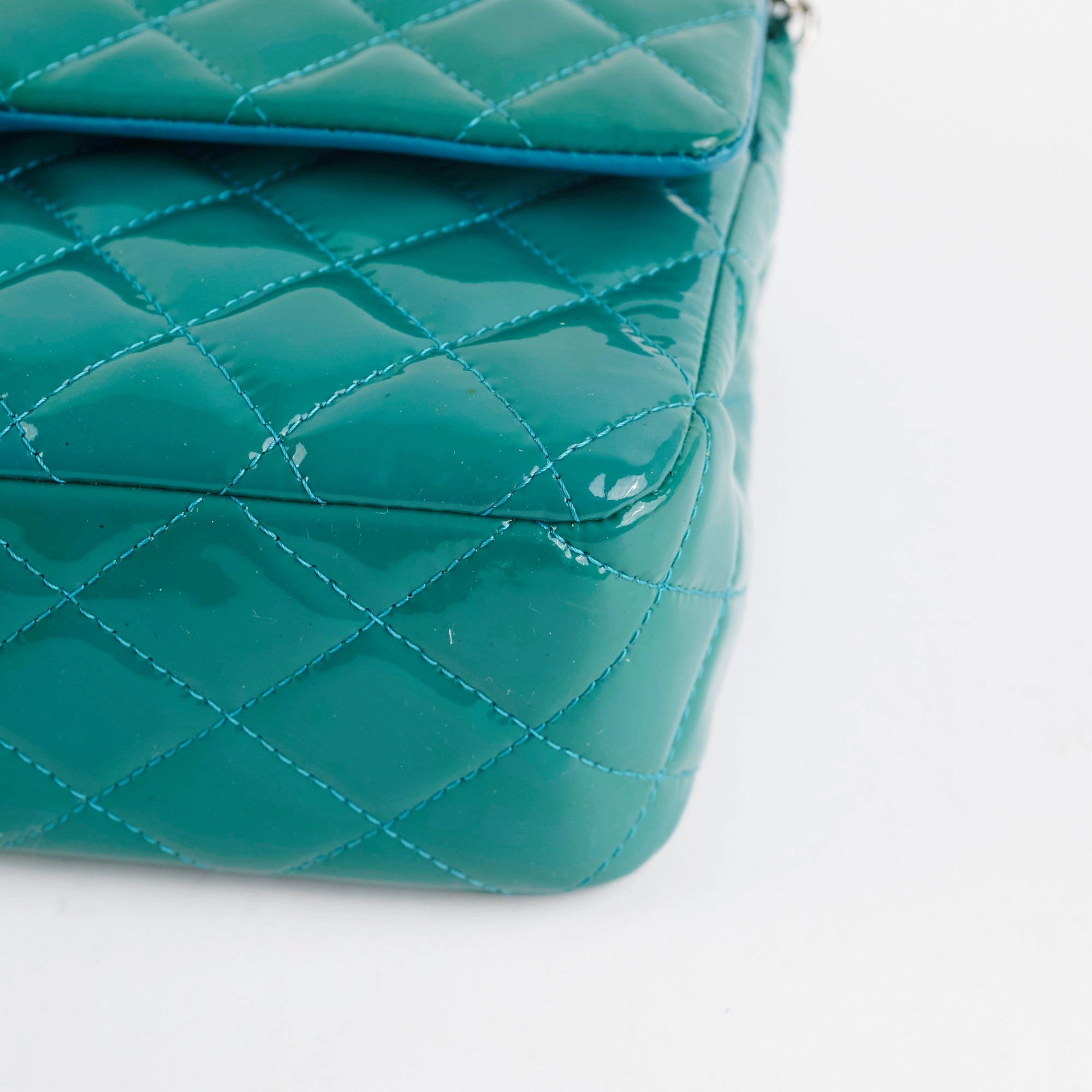 Chanel Quilted Patent Medium Large Classic Flap Teal
