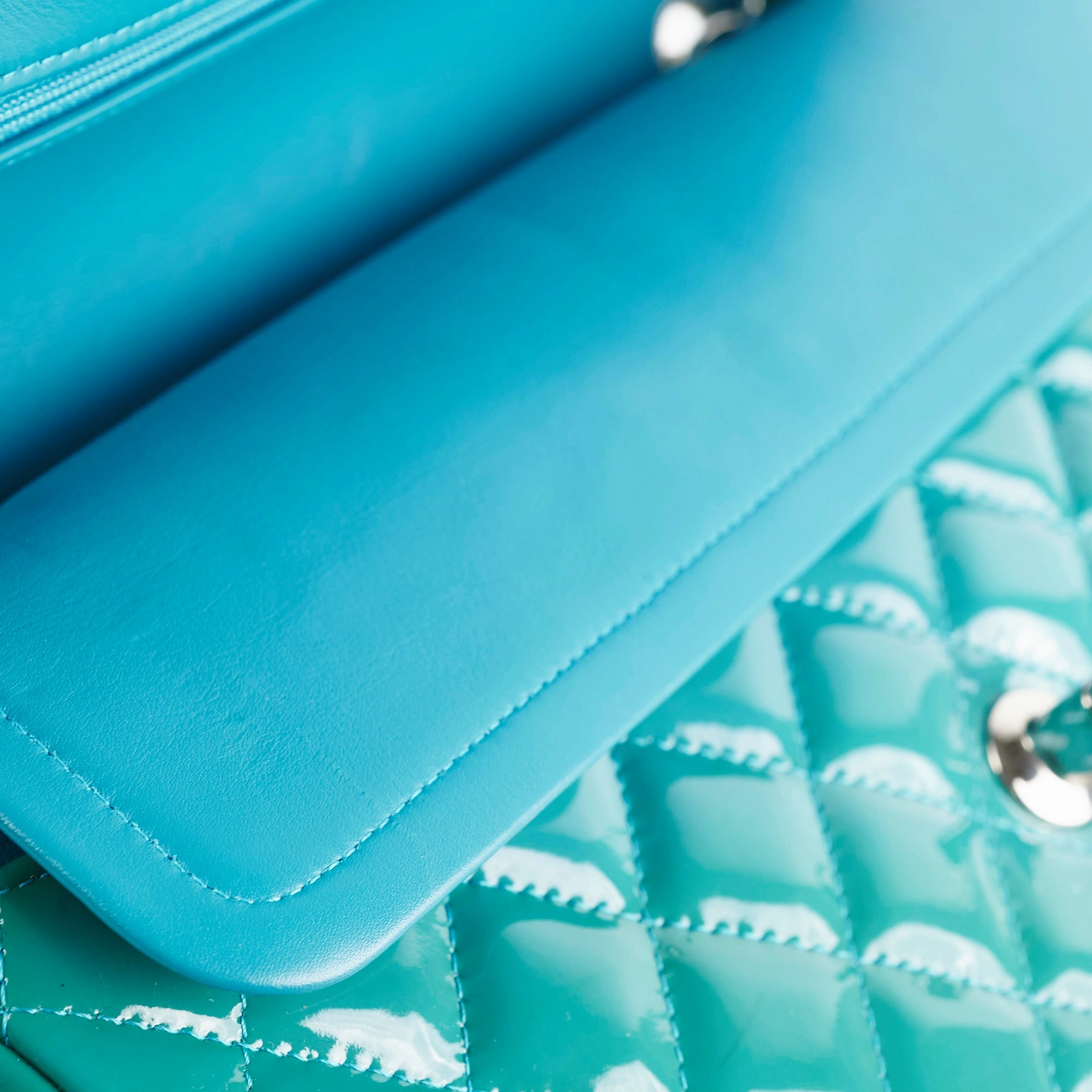Chanel Quilted Patent Medium Large Classic Flap Teal