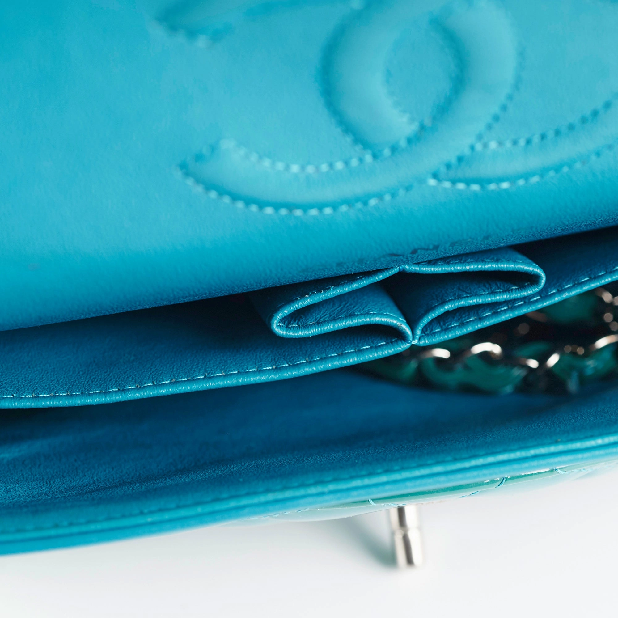 Chanel Quilted Patent Medium Large Classic Flap Teal