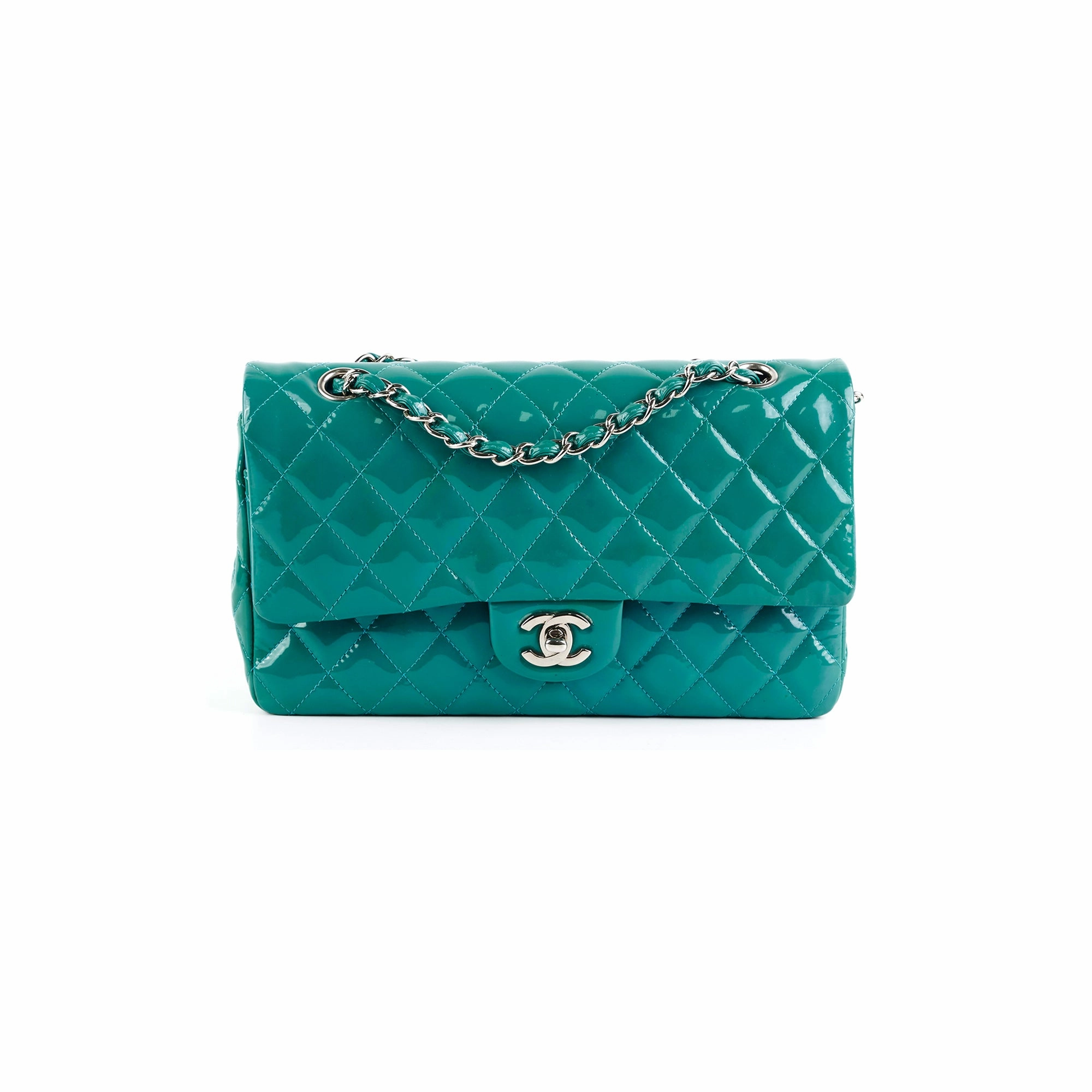 Chanel Quilted Patent Medium Large Classic Flap Teal