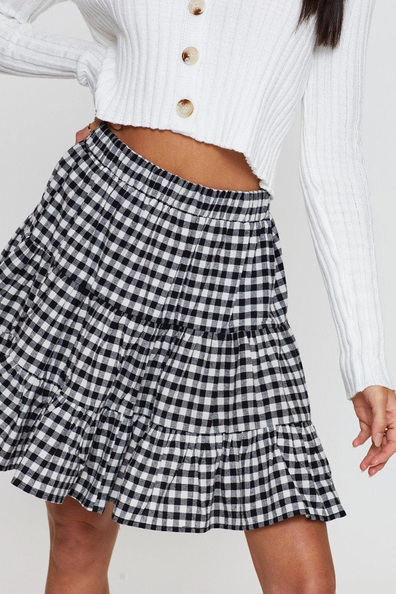 Check Flare Skirt Mini High Rise