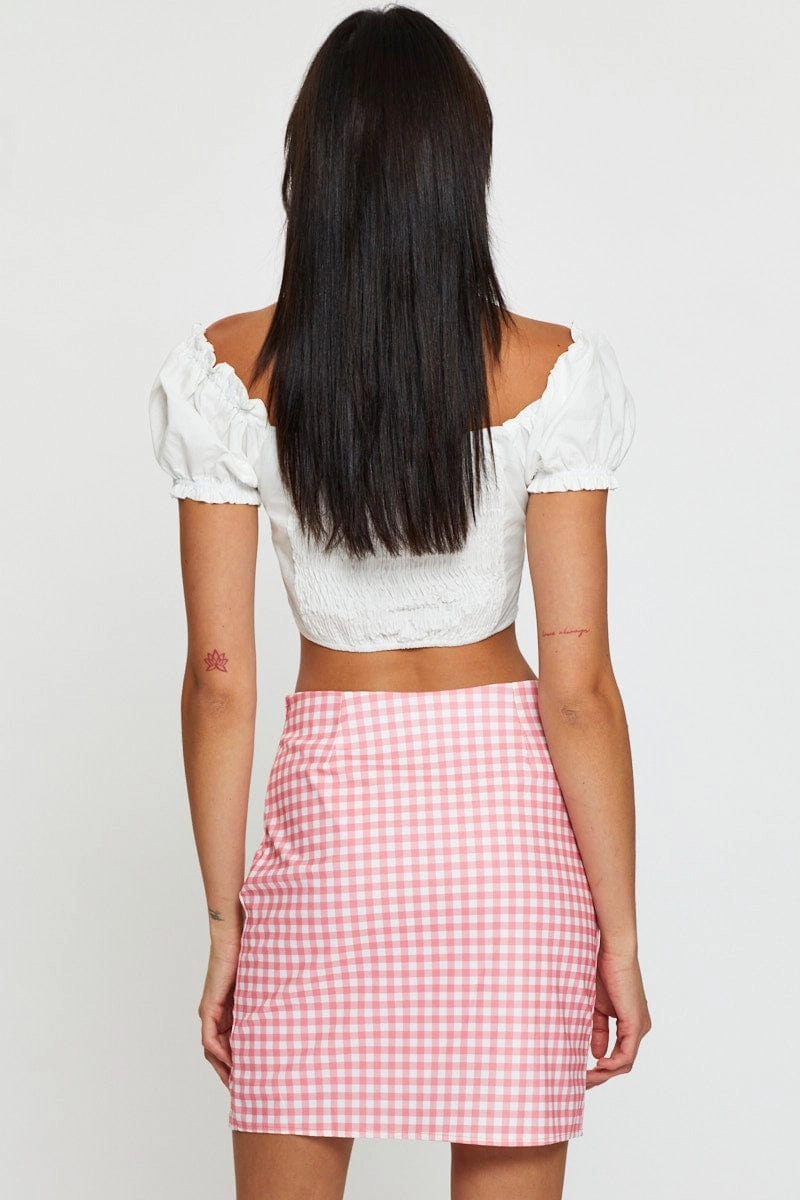 Check Ginghama?High Waist Front Slit Mini Skirt