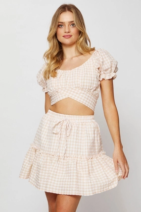 Check Ginghama?Mini Skater Skirt