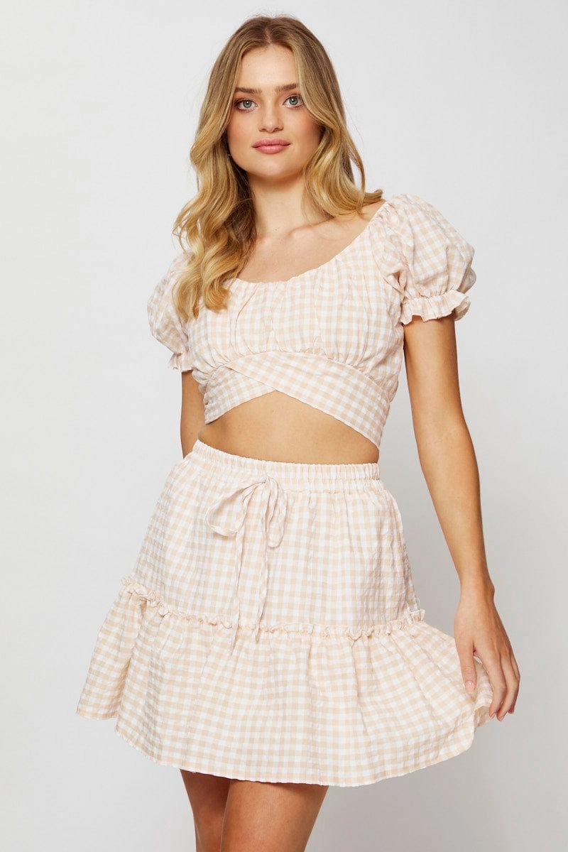Check Ginghama?Mini Skater Skirt
