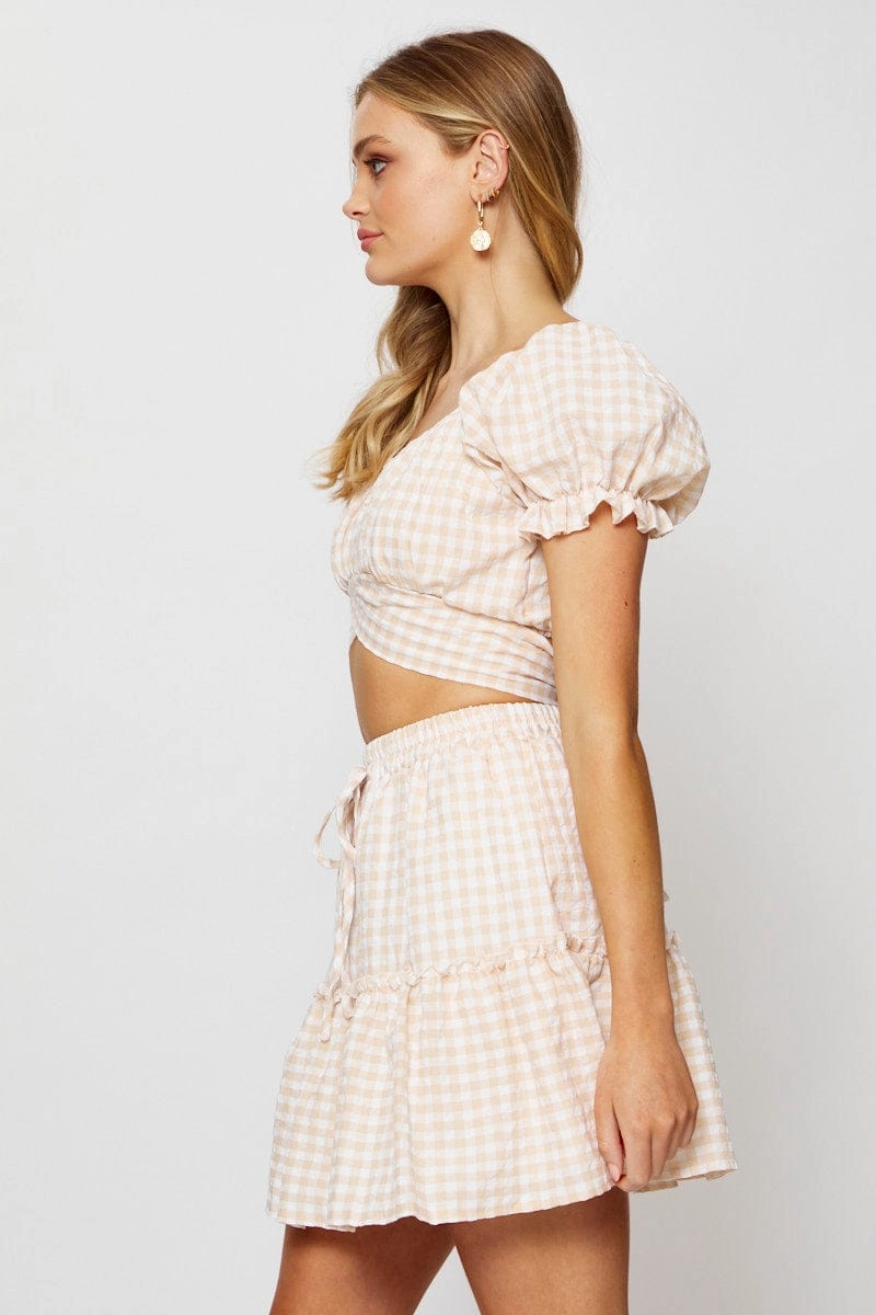 Check Ginghama?Mini Skater Skirt