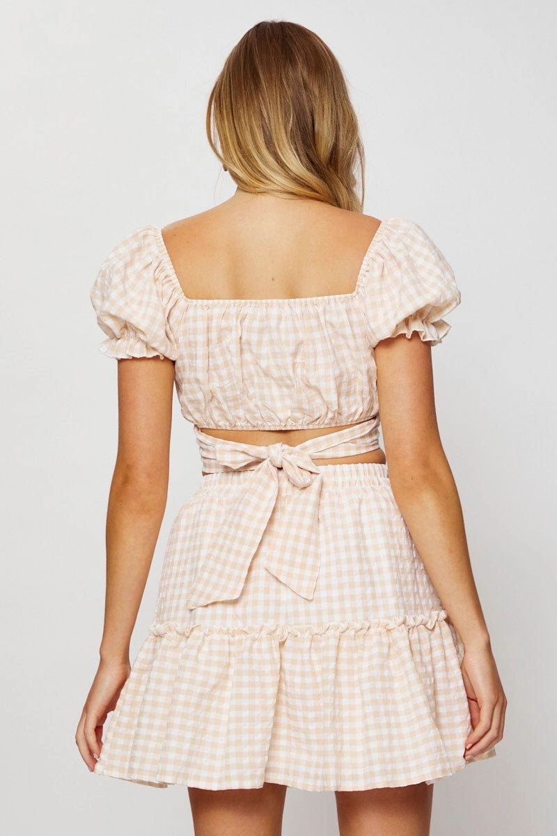 Check Ginghama?Mini Skater Skirt