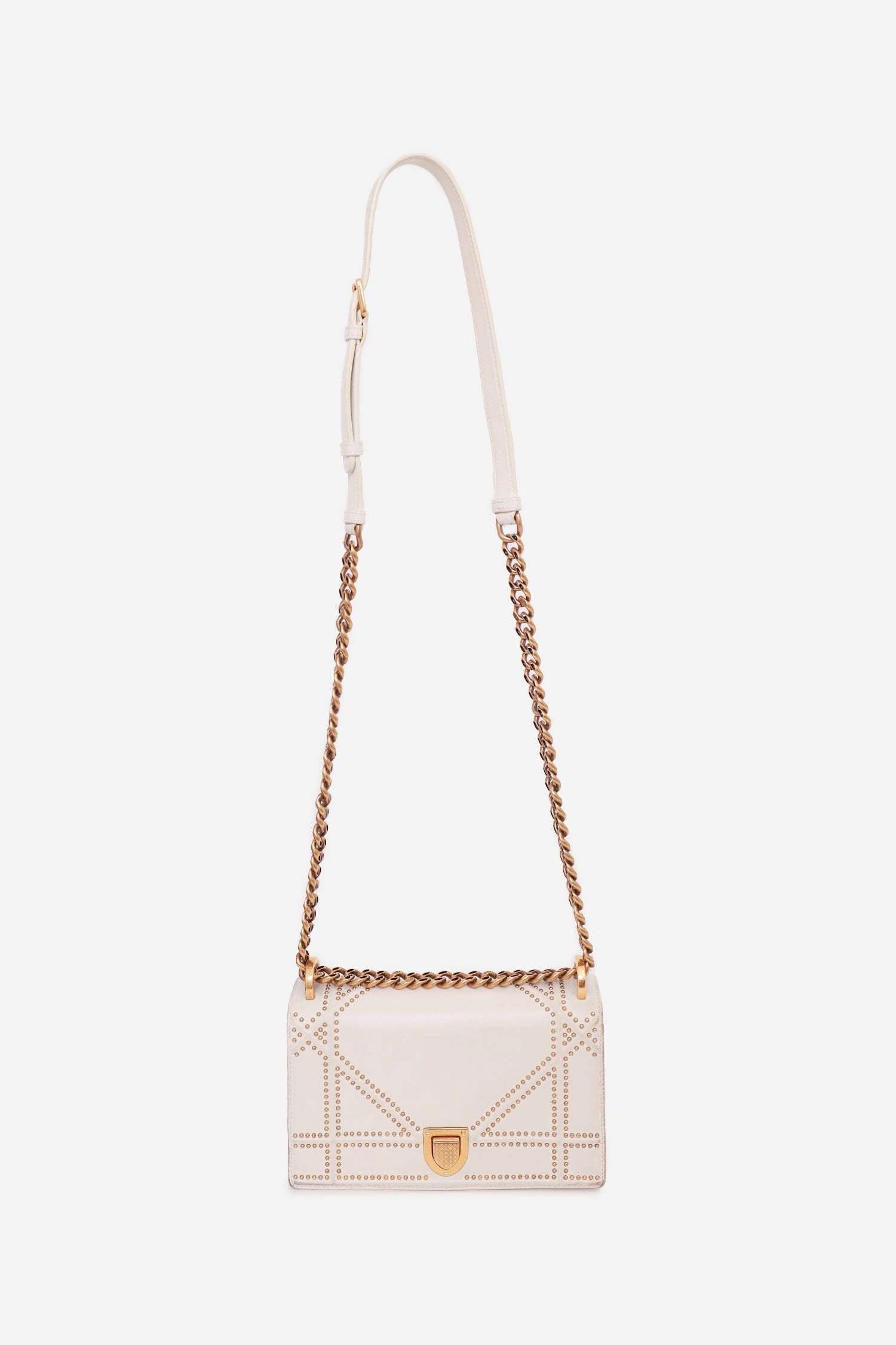 Christian Dior 2018 White Leather Studded Diorama Small Shoulder Bag