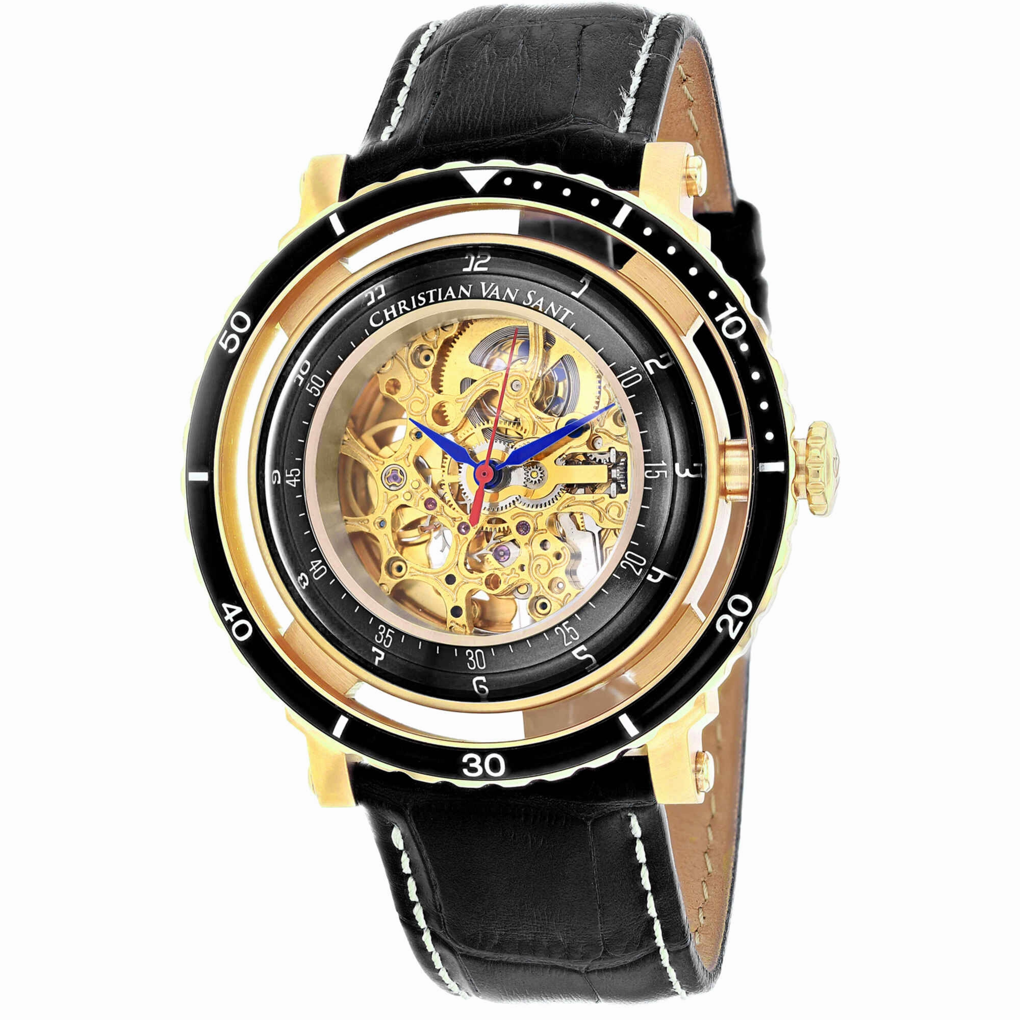 Christian Van Sant Men's Watch - Dome Automatic Gold Tone Dial Black Strap | CV0750