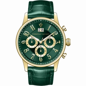 Christian Van Sant Men's Watch - Heritage Chrono Green Dial Leather Strap | CV3943