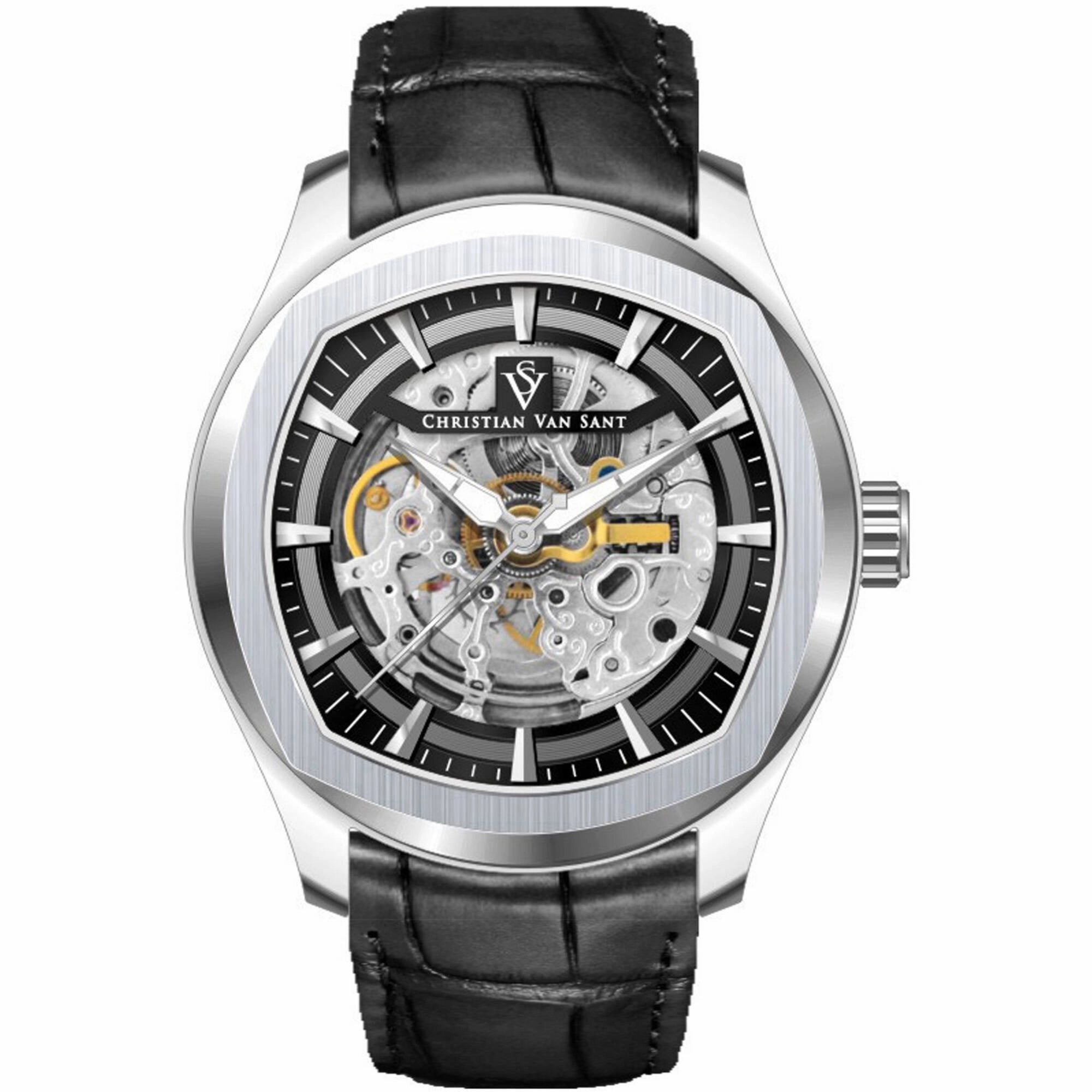 Christian Van Sant Men's Watch - Romeo Automatic Black Dial Leather Strap | CV9500