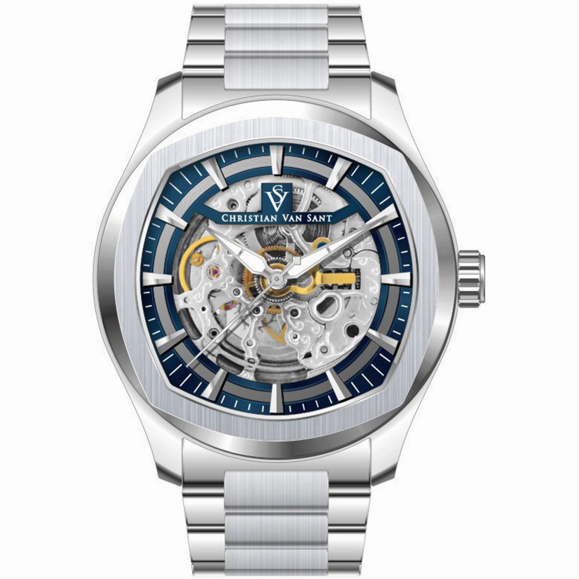 Christian Van Sant Men's Watch - Romeo Automatic Blue Dial Silver Bracelet | CV9506