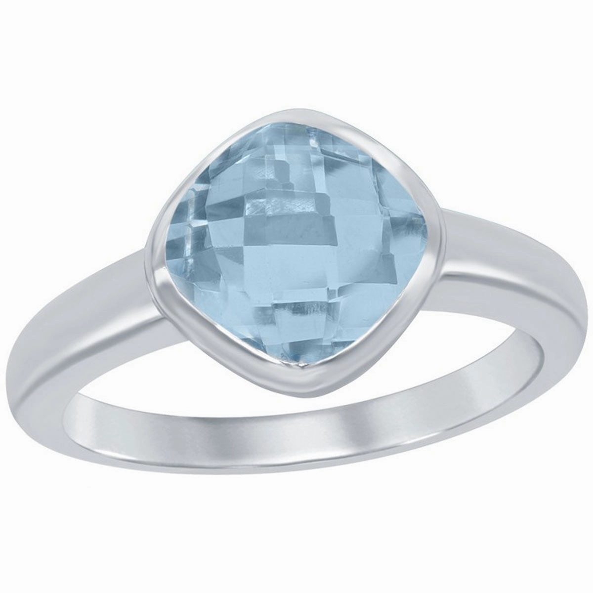 Classic Women's Silver Square Blue Topaz Ring - W-9861