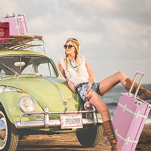 CO-Z Premium Vintage Luggage Sets 24" Trolley Suitcase and 12" Hand Bag Set with TSA Locks (Pink   Beige) (12"  24" Pink)