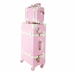 CO-Z Premium Vintage Luggage Sets 24" Trolley Suitcase and 12" Hand Bag Set with TSA Locks (Pink   Beige) (12"  24" Pink)