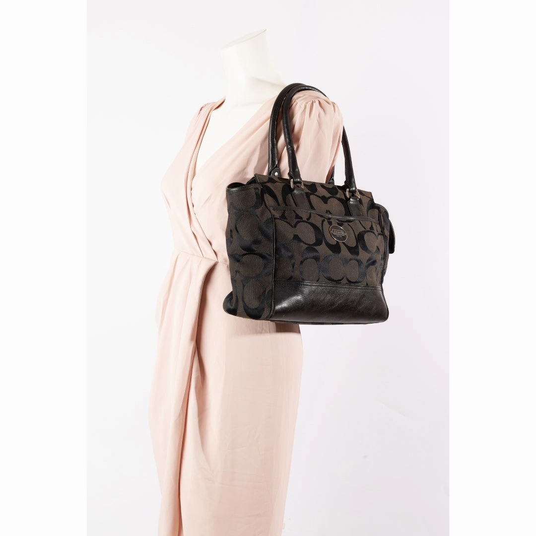 Coach Black Signature Canvas Diaper Top Handle Bag