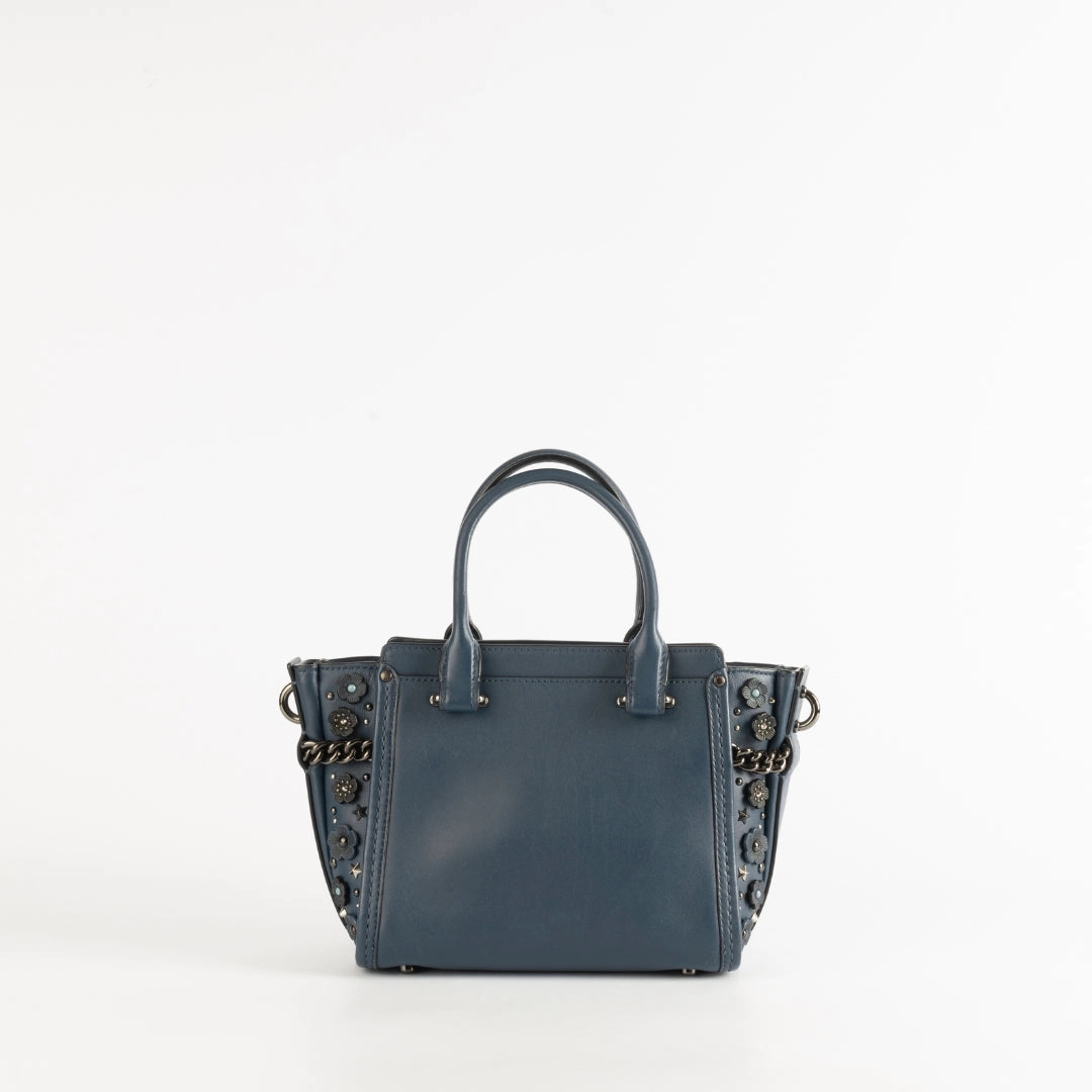 Coach Blue Patch Embellished Leather Swagger 27 Carryall Satchel