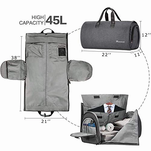 Convertible Garment Bag with Shoulder Strap, Modoker Carry on Garment Duffel Bag for Men Women - 2 in 1 Hanging Suitcase Suit Travel Bags (Black)