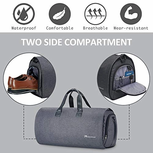 Convertible Garment Bag with Shoulder Strap, Modoker Carry on Garment Duffel Bag for Men Women - 2 in 1 Hanging Suitcase Suit Travel Bags (Black)