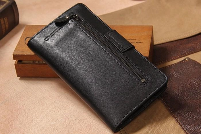Cool Black Leather Mens long Wallet A lot of Cards Wallet for Men