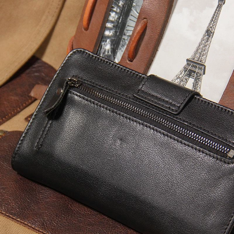 Cool Black Leather Mens long Wallet A lot of Cards Wallet for Men