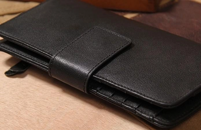 Cool Black Leather Mens long Wallet A lot of Cards Wallet for Men