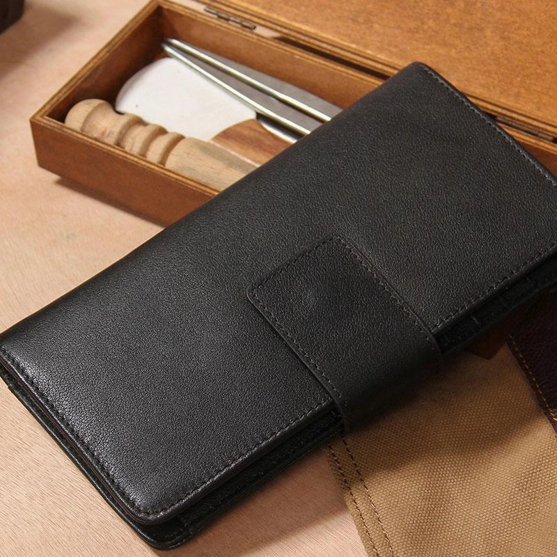 Cool Black Leather Mens long Wallet A lot of Cards Wallet for Men