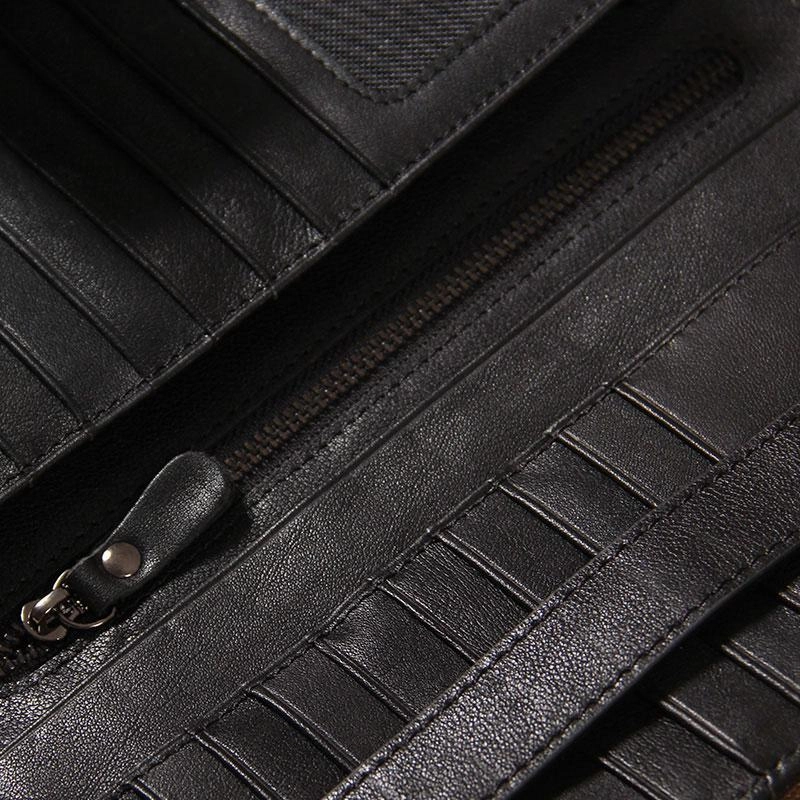 Cool Black Leather Mens long Wallet A lot of Cards Wallet for Men