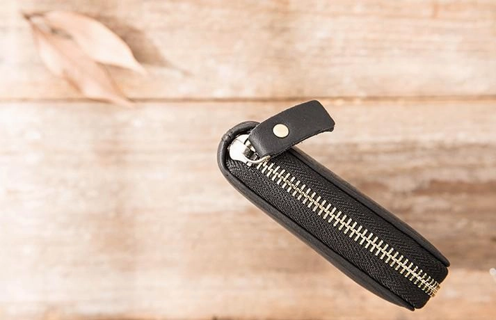 Cool Black Leather Mens Zipper Clutch Wallet Long Wallet for Men