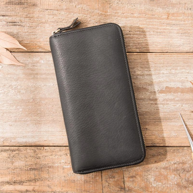 Cool Black Leather Mens Zipper Clutch Wallet Long Wallet for Men