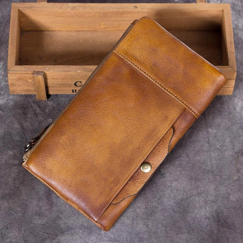 Cool Brown Mens Leather Bifold Long Wallet Vintage Coffee Long Multi Cards Wallet for Men