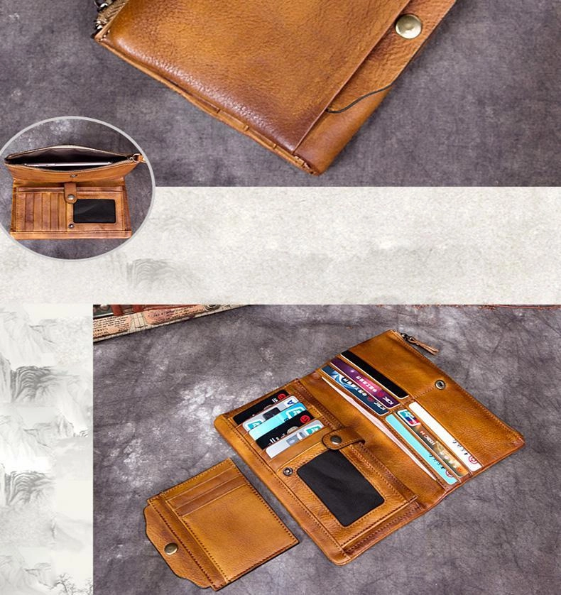 Cool Brown Mens Leather Bifold Long Wallet Vintage Coffee Long Multi Cards Wallet for Men
