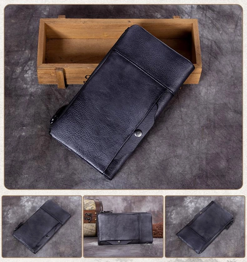 Cool Brown Mens Leather Bifold Long Wallet Vintage Coffee Long Multi Cards Wallet for Men