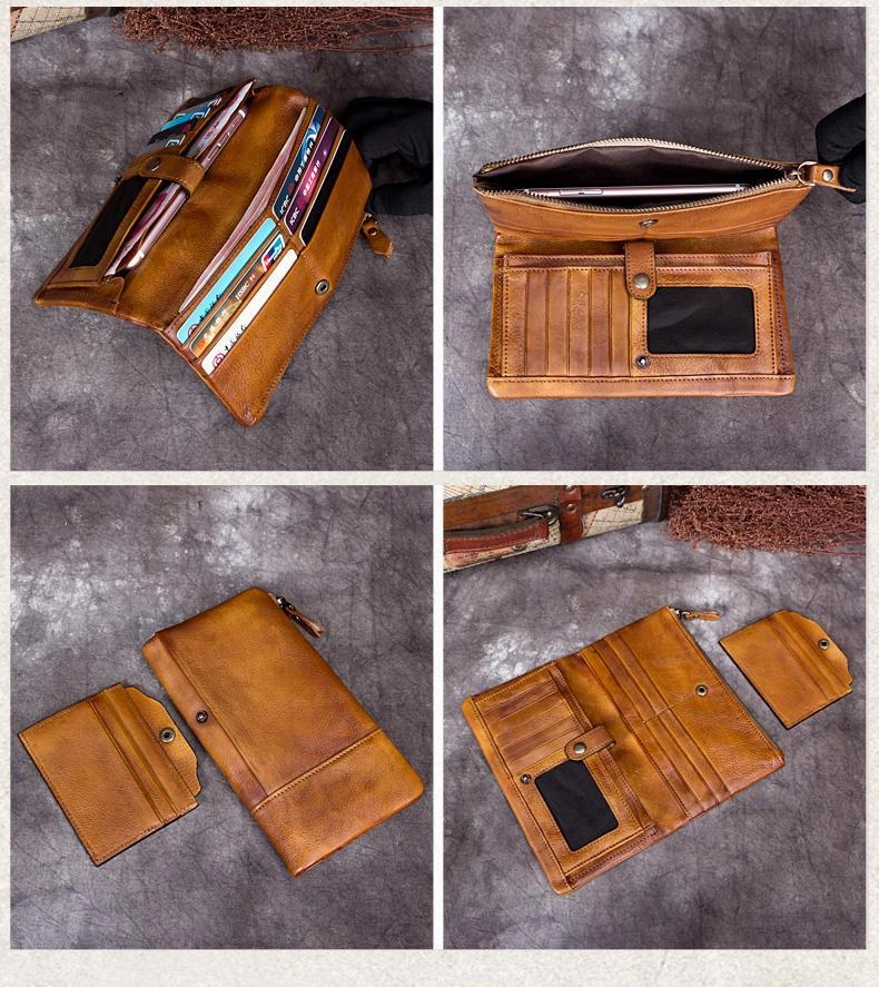 Cool Brown Mens Leather Bifold Long Wallet Vintage Coffee Long Multi Cards Wallet for Men