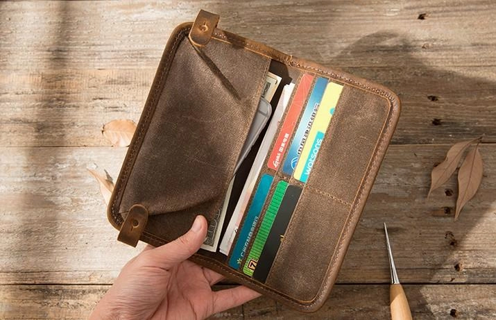 Cool Canvas Leather Mens Bifold Long Wallet Long Wallet for Men